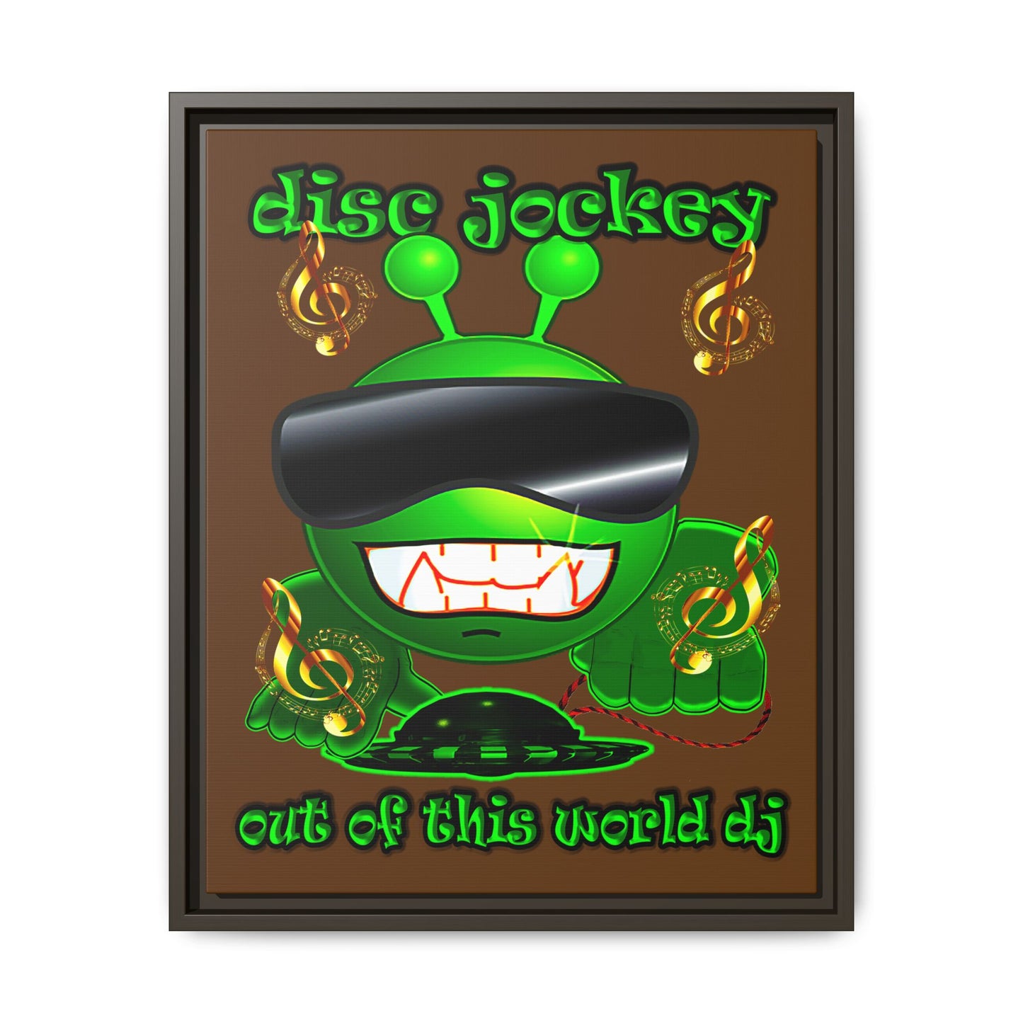 disc jockey - framed canvas art (brown)