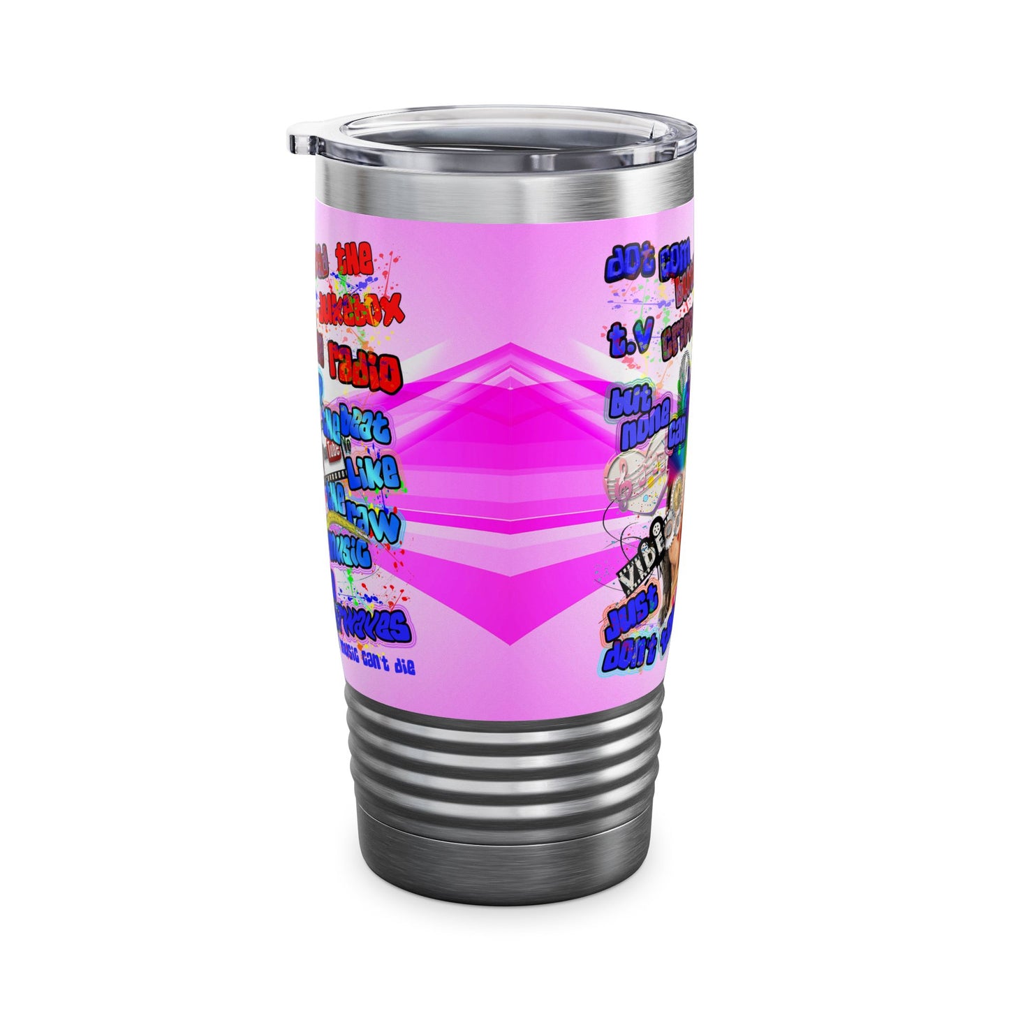 drop the beat - Ringneck Tumbler, 20oz  (light blue-pink wave)
