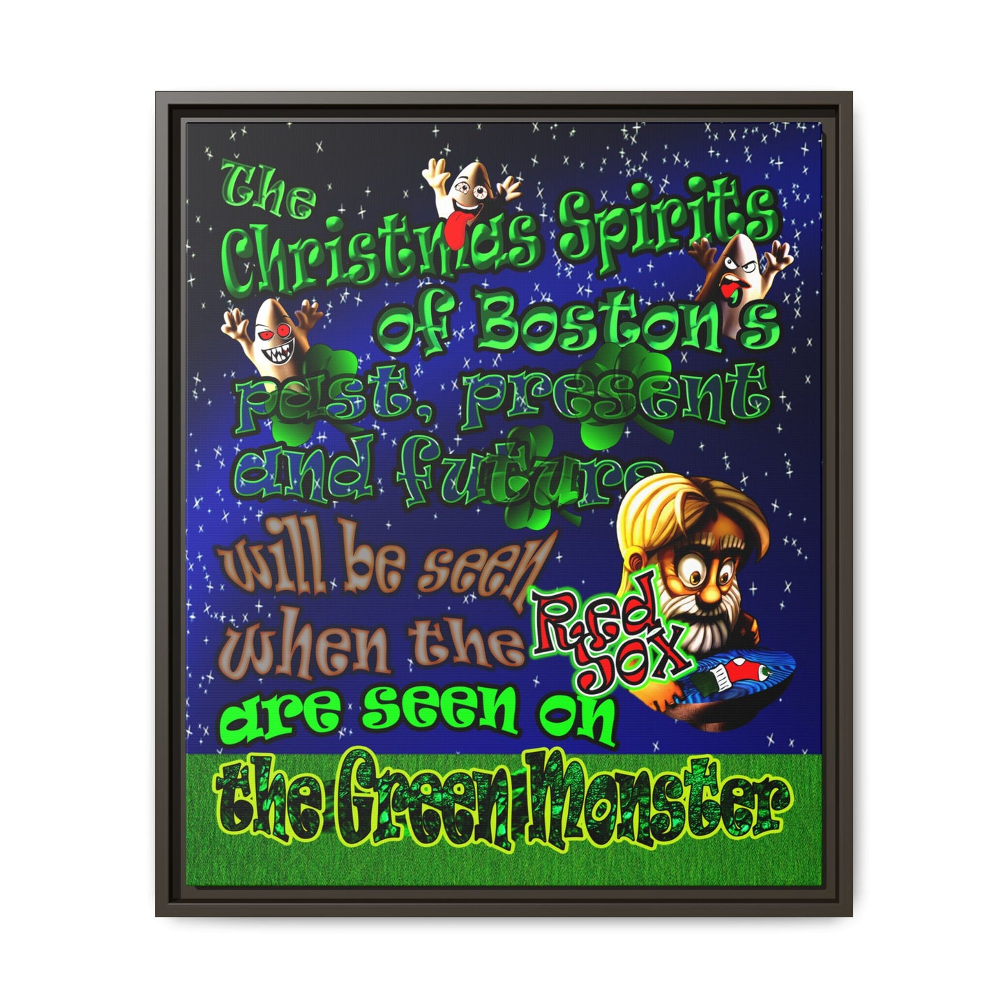 christmas spirits of boston - framed canvas art ('snoops' background)