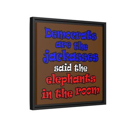 donkeys and elephants - framed canvas art (brown)