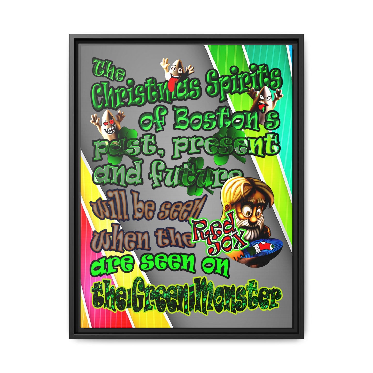 christmas spirits of boston - framed canvas art (rainbow split)