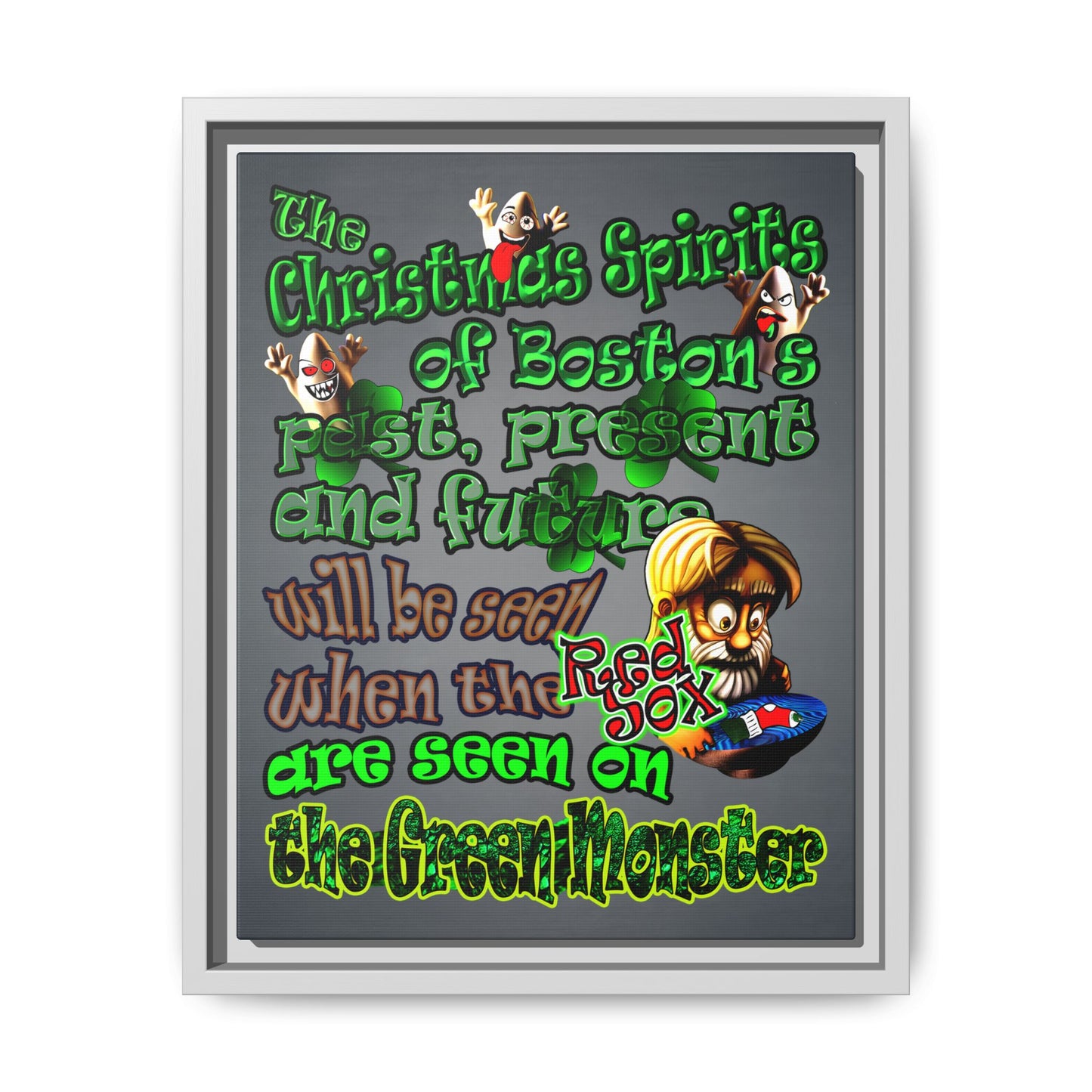 christmas spirits of boston - framed canvas art (grey-light grey)