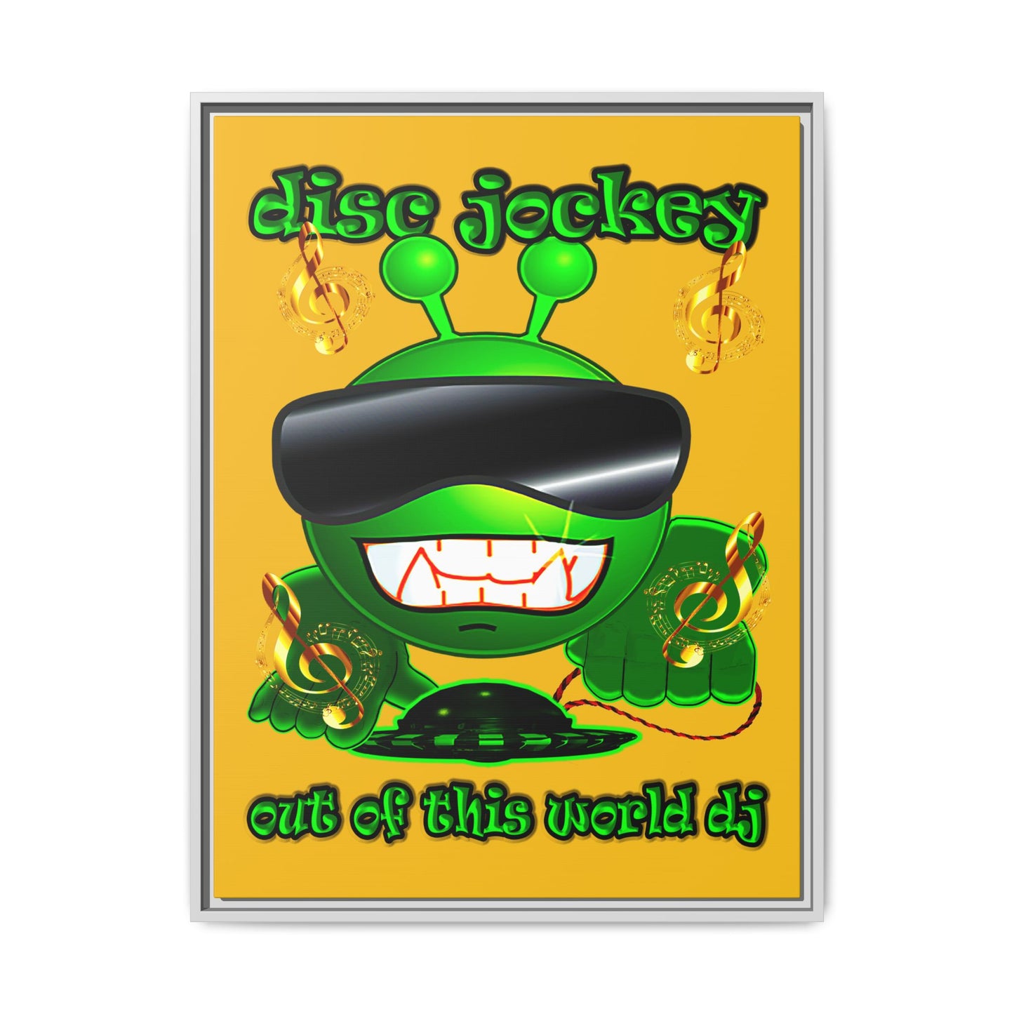 disc jockey - framed canvas art (yellow)
