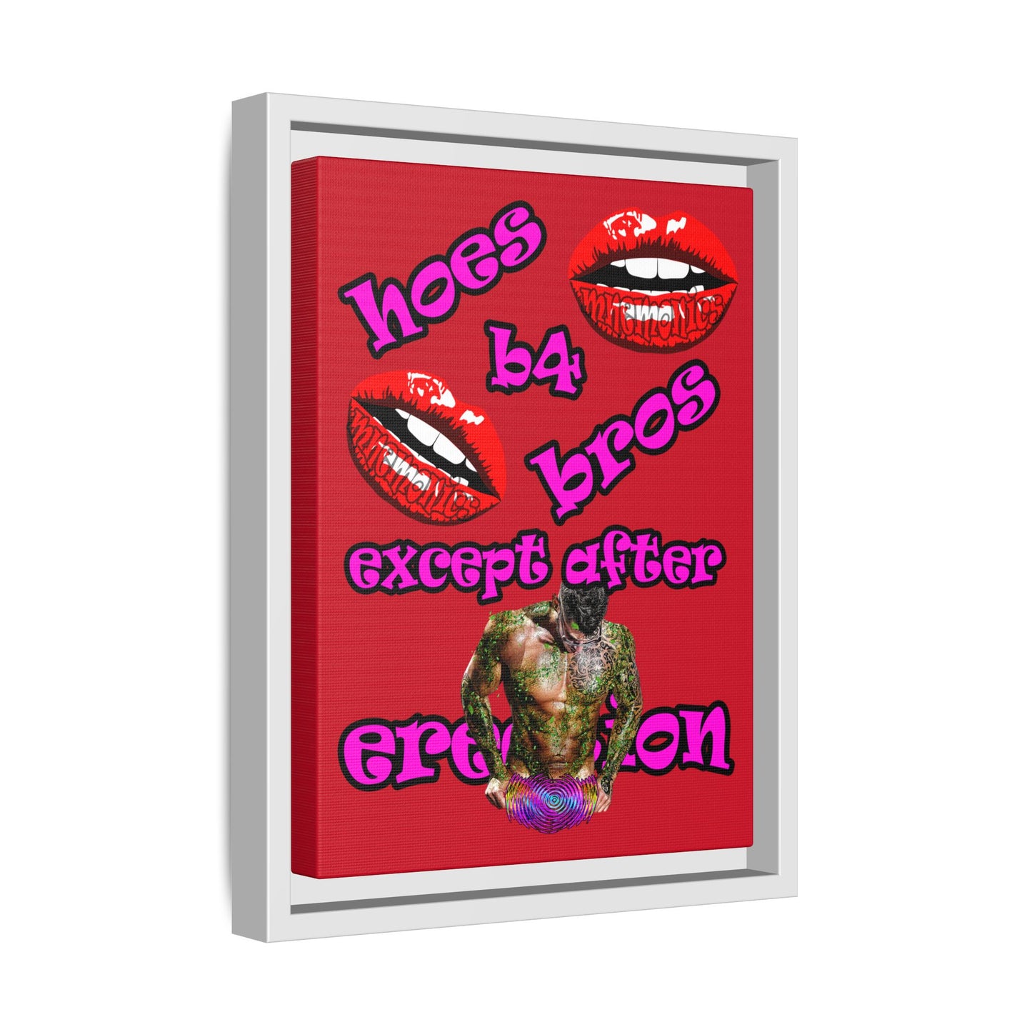hoes b4 bros - framed canvas art (dark red)