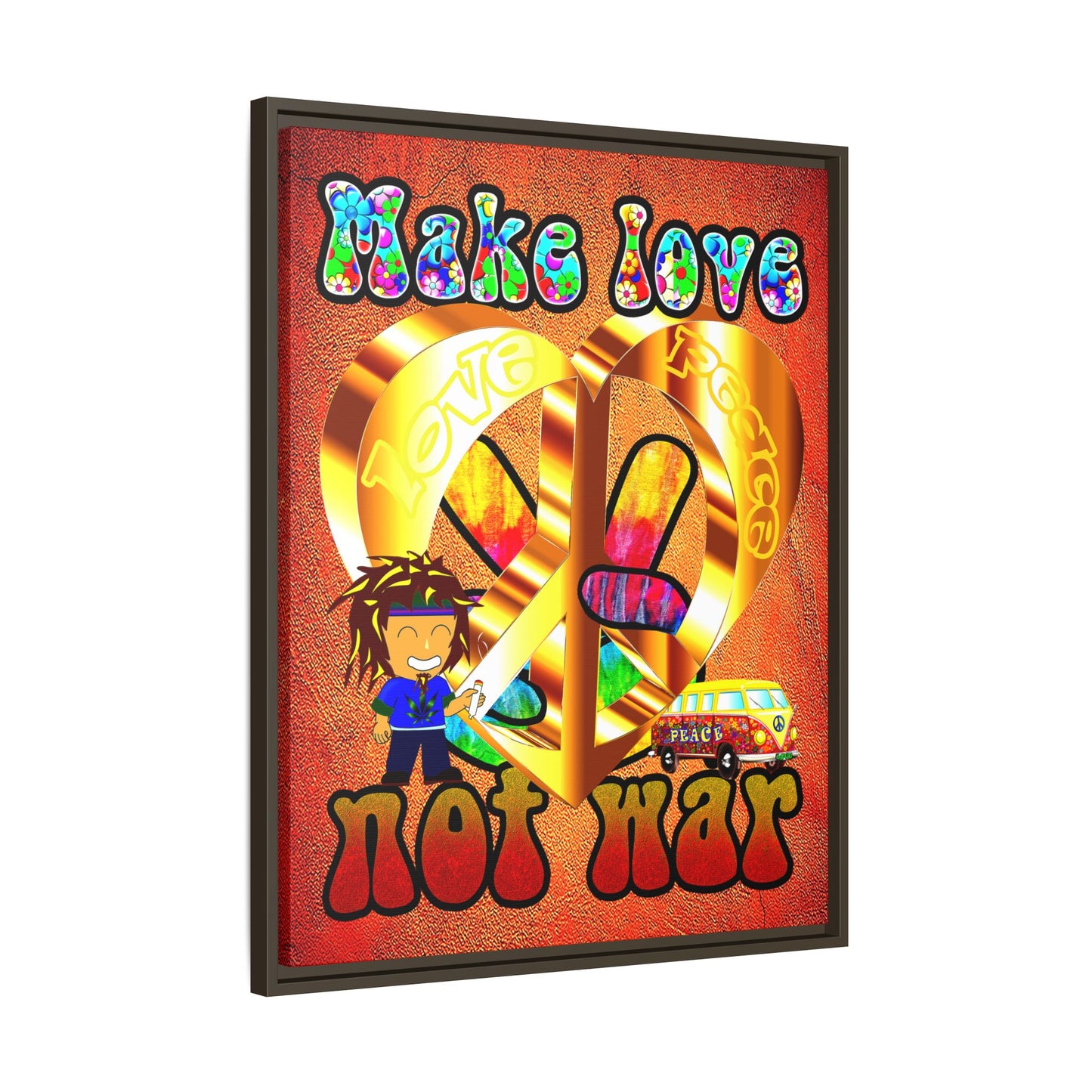 love peace - framed canvas art (burnt orange)
