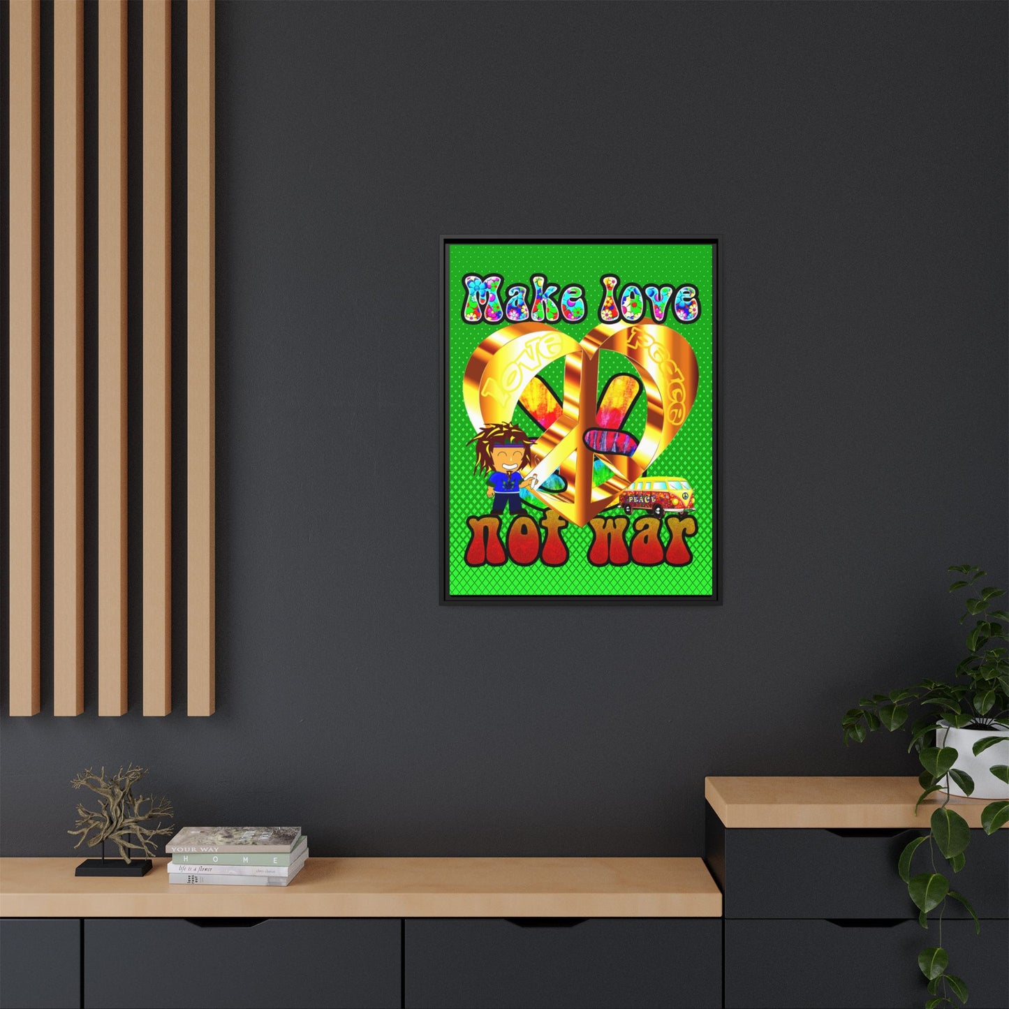 love peace - framed canvas art (logo green)