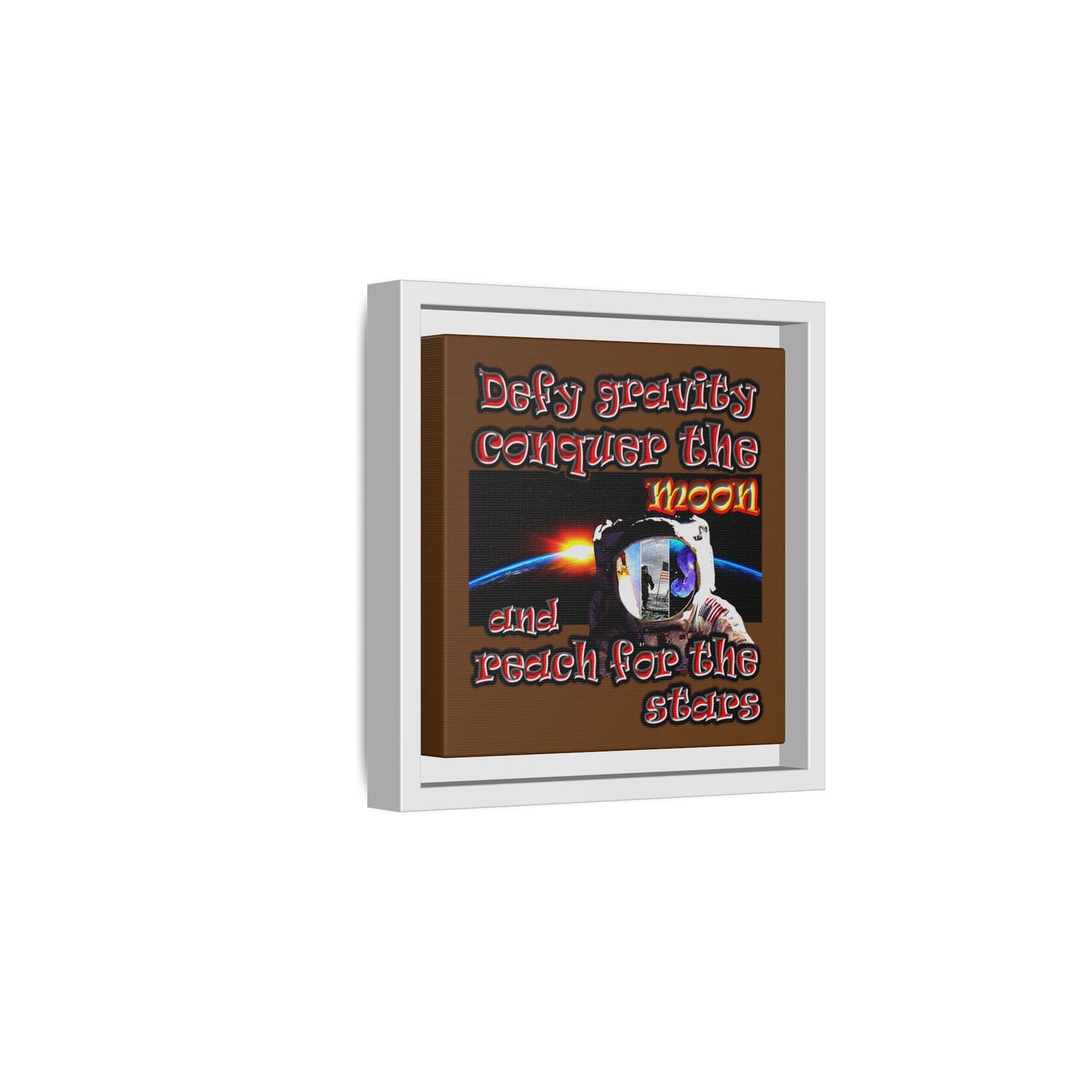 defy conquer reach - framed canvas art (brown)