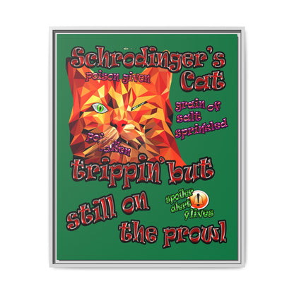 schrodinger's cat - framed canvas art (dark green)