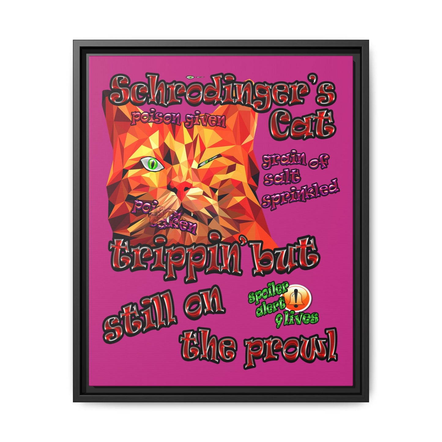 schrodinger's cat - framed canvas art (pink)