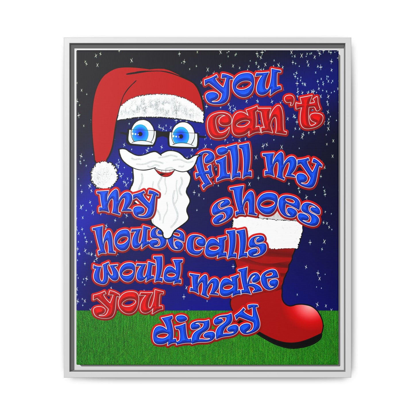santa's shoes - framed canvas art ('snoops' background)