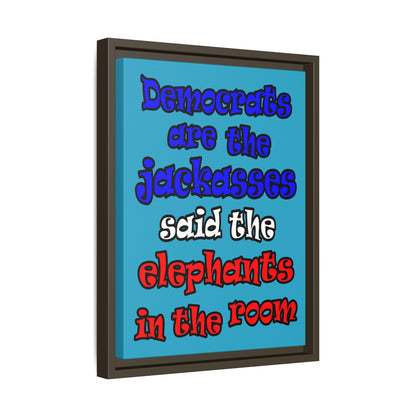 donkeys and elephants - framed canvas art (turquoise)