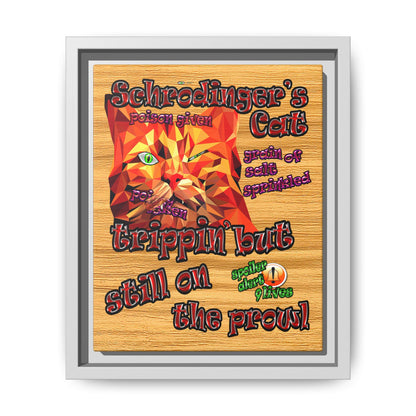 schrodinger's cat - framed canvas art (butterscotch wood finish)