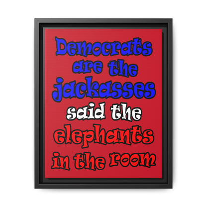 donkeys and elephants - framed canvas art (dark red)
