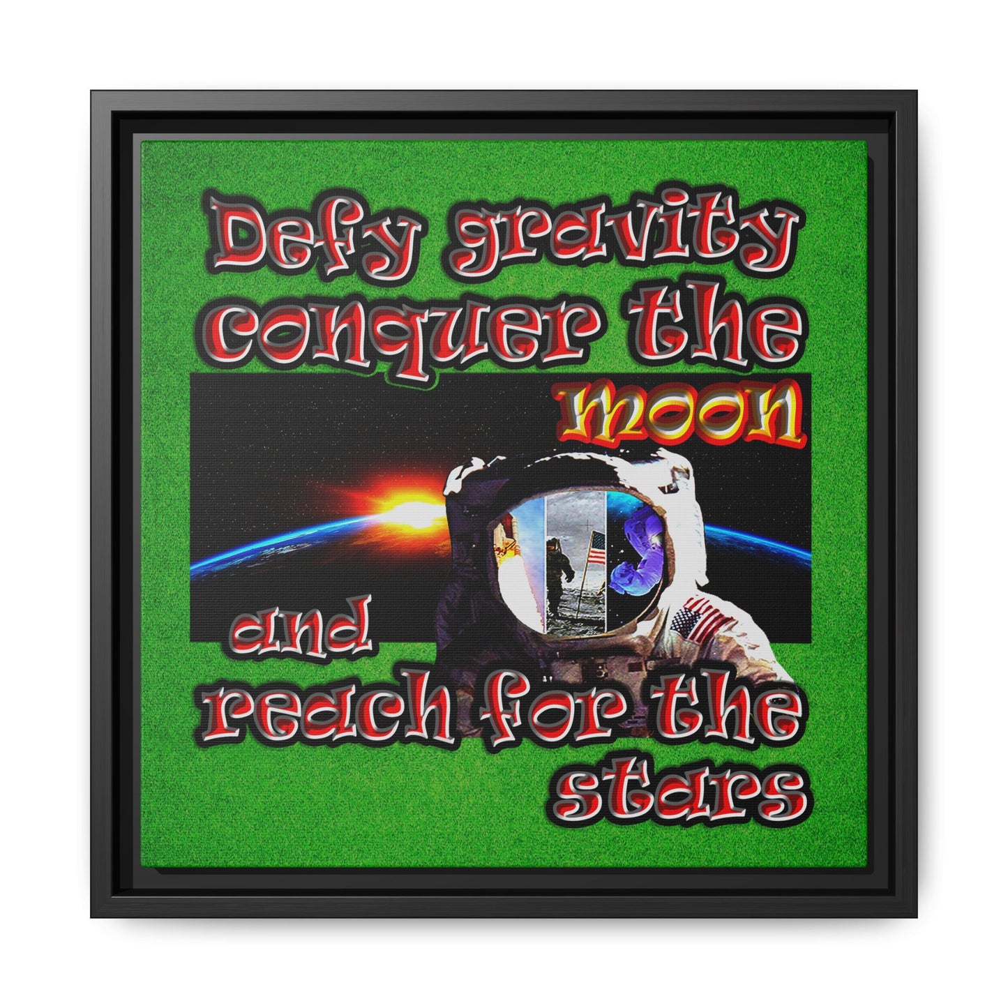 defy conquer reach - framed canvas art (green turf)