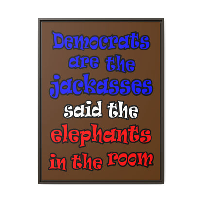 donkeys and elephants - framed canvas art (brown)