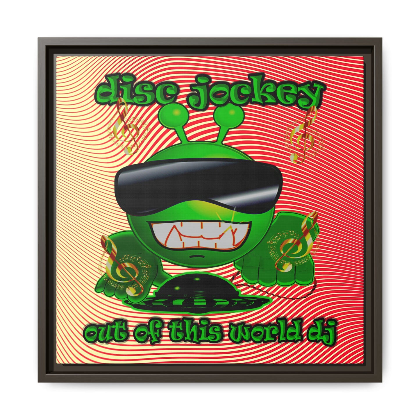 disc jockey - framed canvas art (yellow-orange wave)