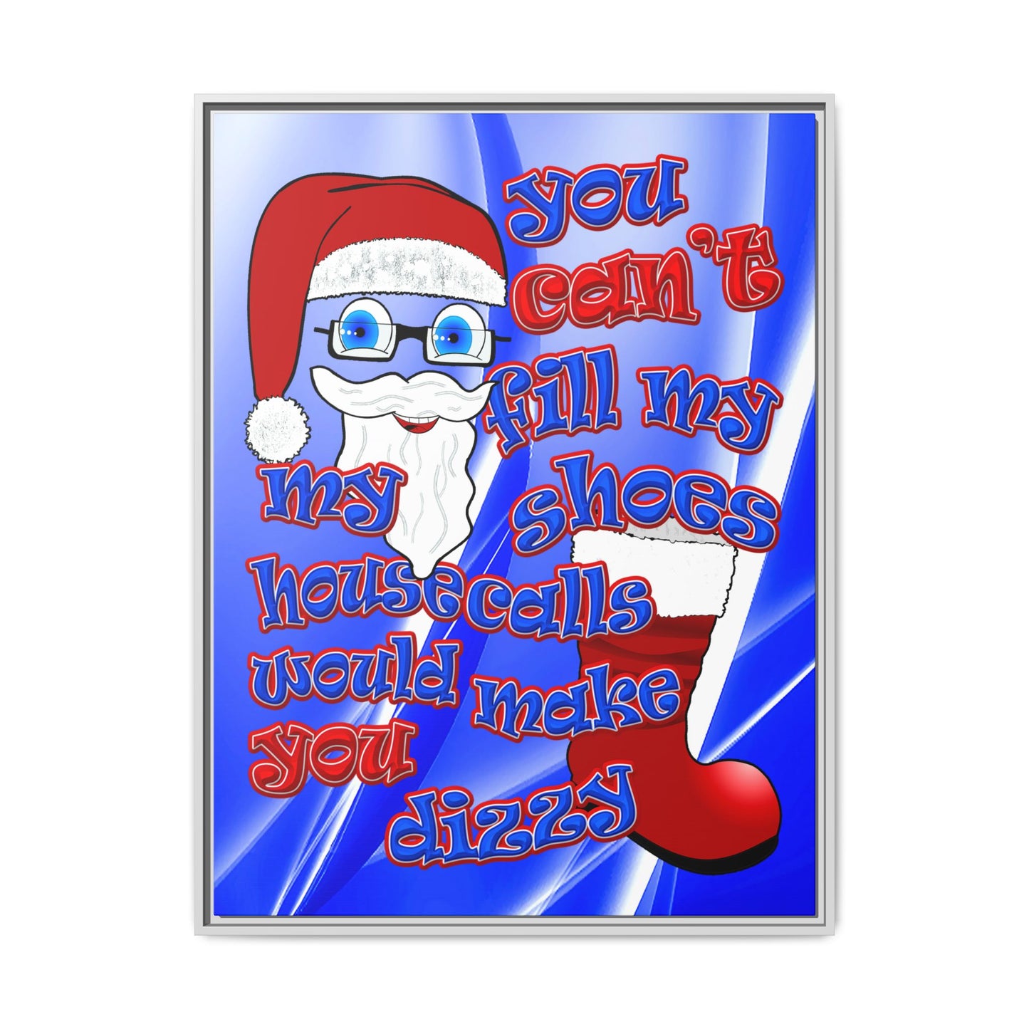 santa's shoes - framed canvas art (blue-white wave)