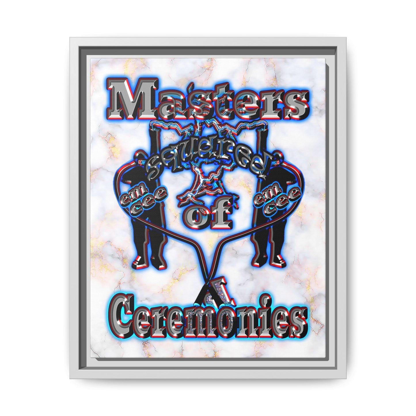 em cee squared - framed canvas art (white marble)