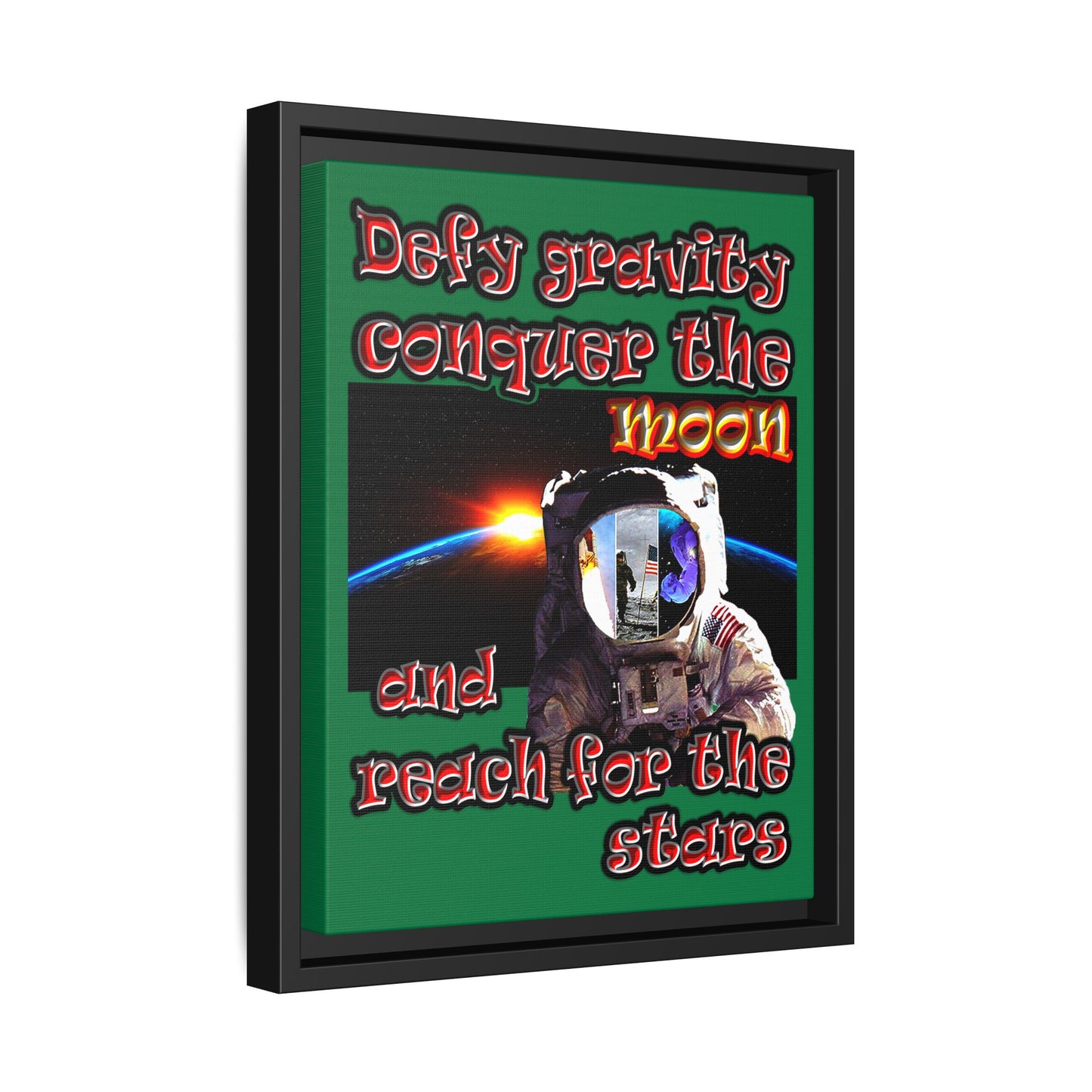 defy conquer reach - framed canvas art (dark green)
