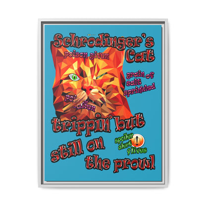schrodinger's cat - framed canvas art (turquoise)