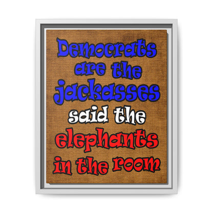 donkeys and elephants - framed canvas art (brown papyrus)