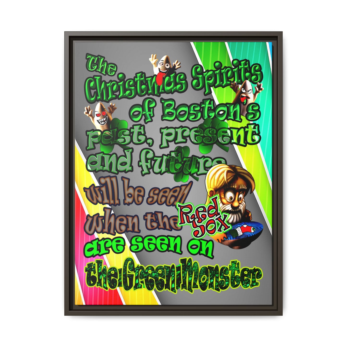 christmas spirits of boston - framed canvas art (rainbow split)