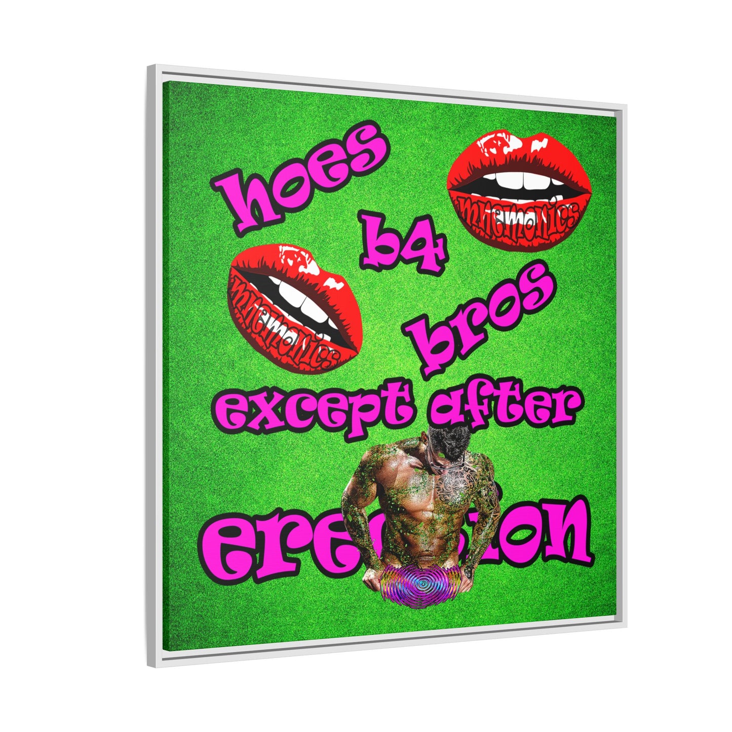 hoes b4 bros - framed canvas art (green turf)