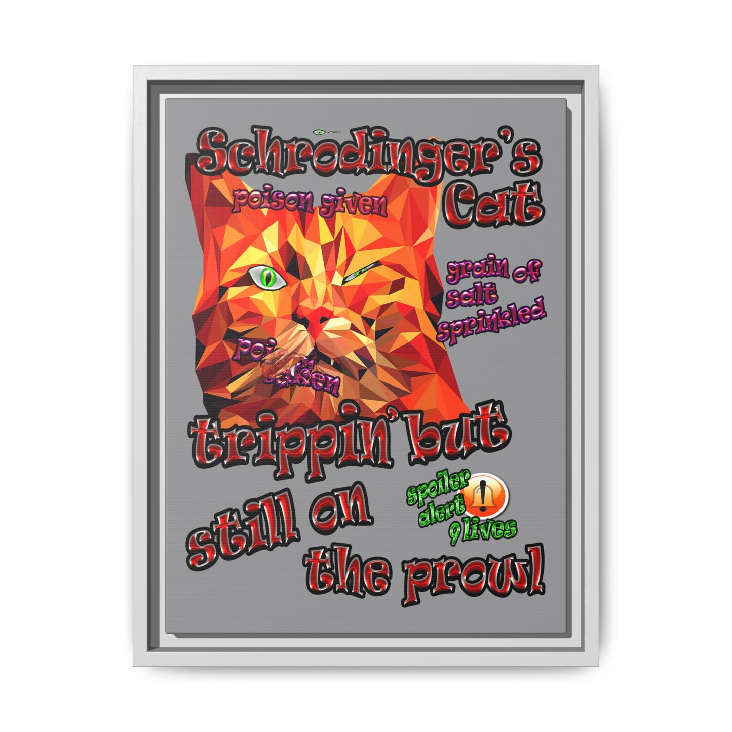 schrodinger's cat - framed canvas art (grey)