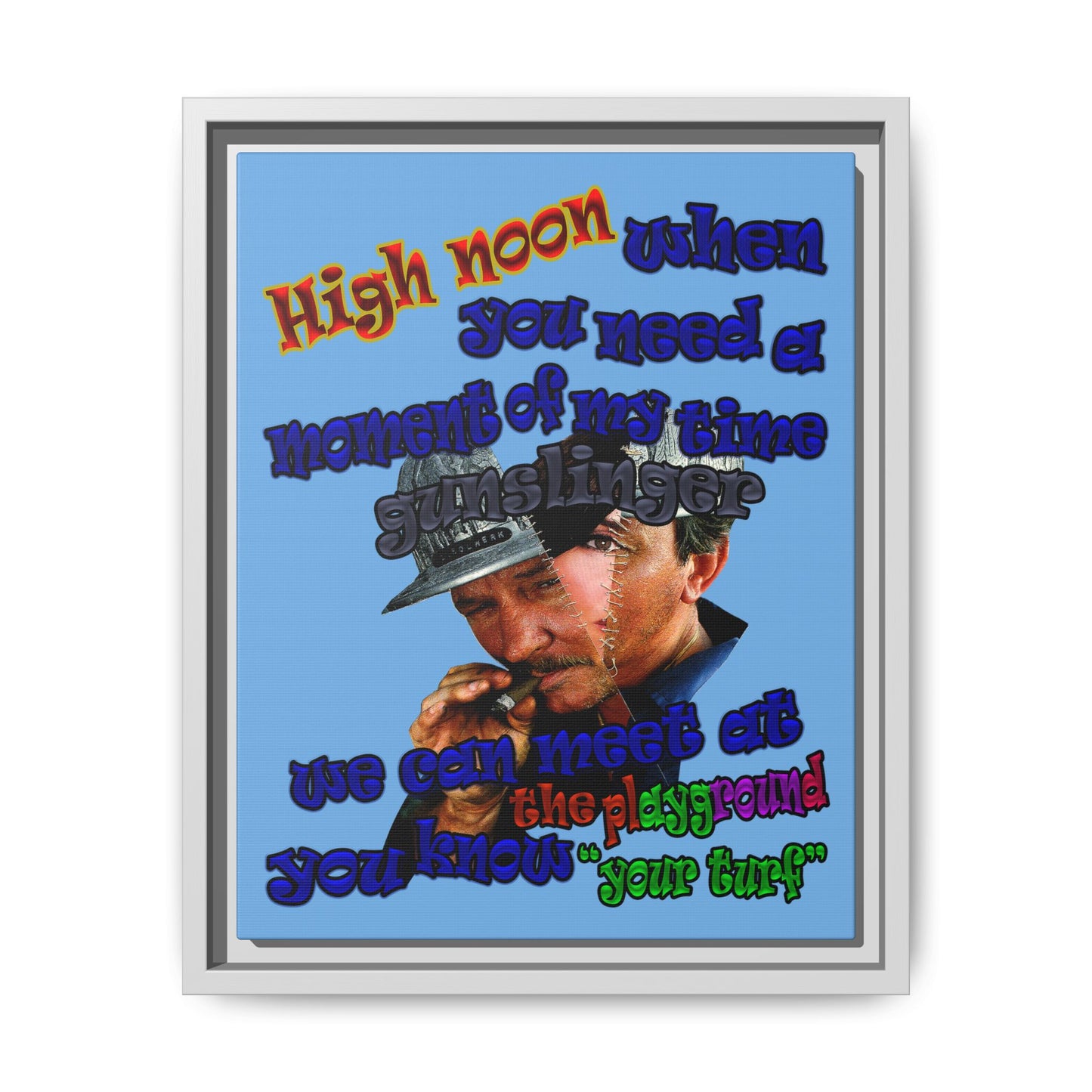 high noon - framed canvas art (light blue)