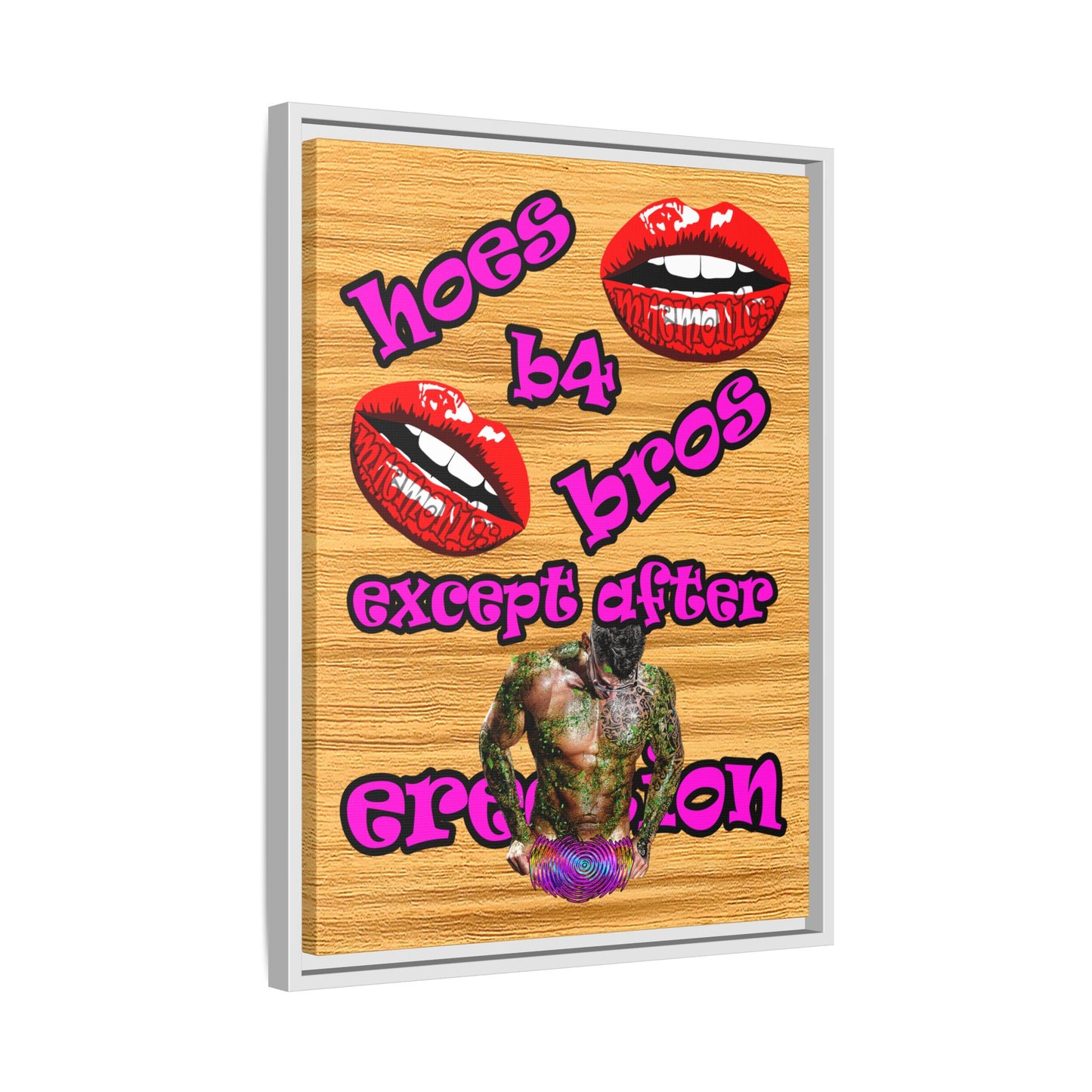 hoes b4 bros - framed canvas art (butterscotch wood finish)