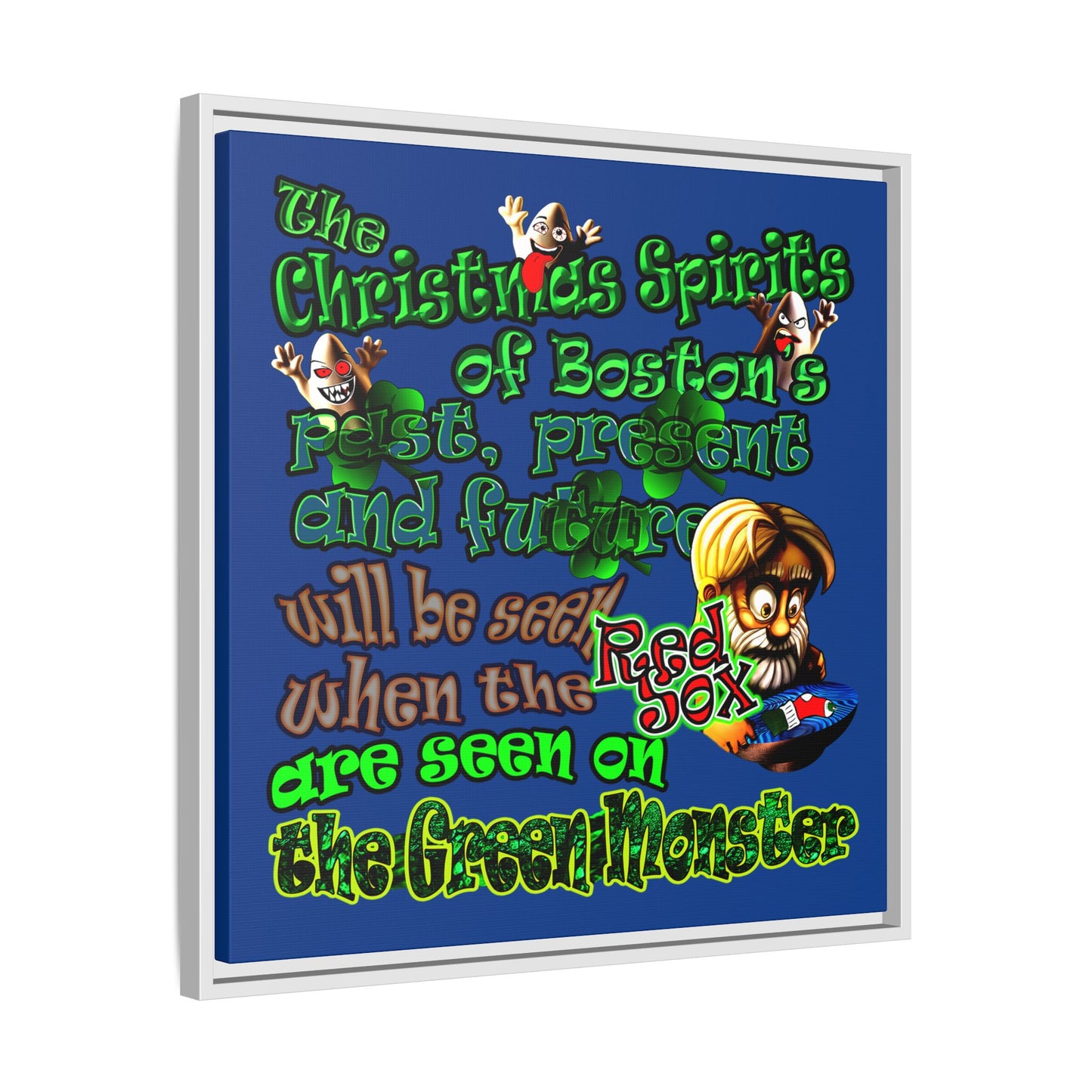 christmas spirits of boston - framed canvas art (dark blue)