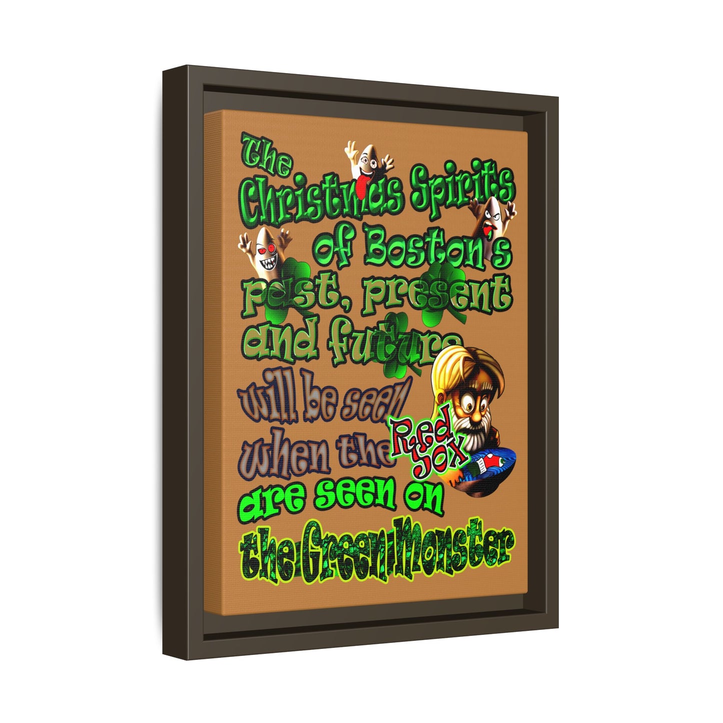 christmas spirits of boston - framed canvas art (light brown)