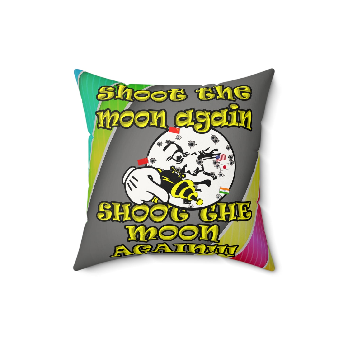 shoot the moon again - Faux Suede Square Pillow - (rainbow split)