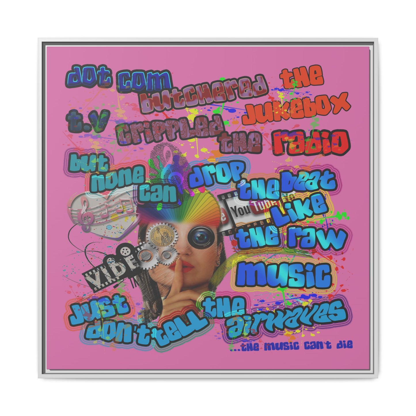 drop the beat - framed canvas art (light pink)