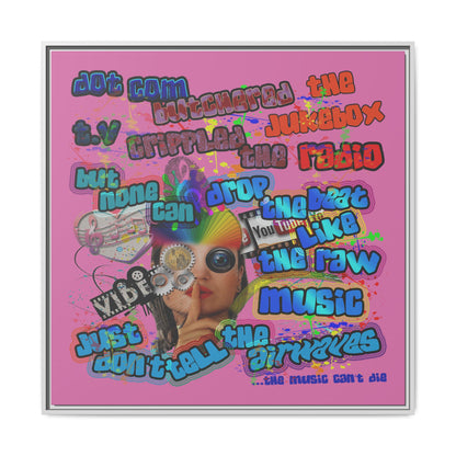 drop the beat - framed canvas art (light pink)