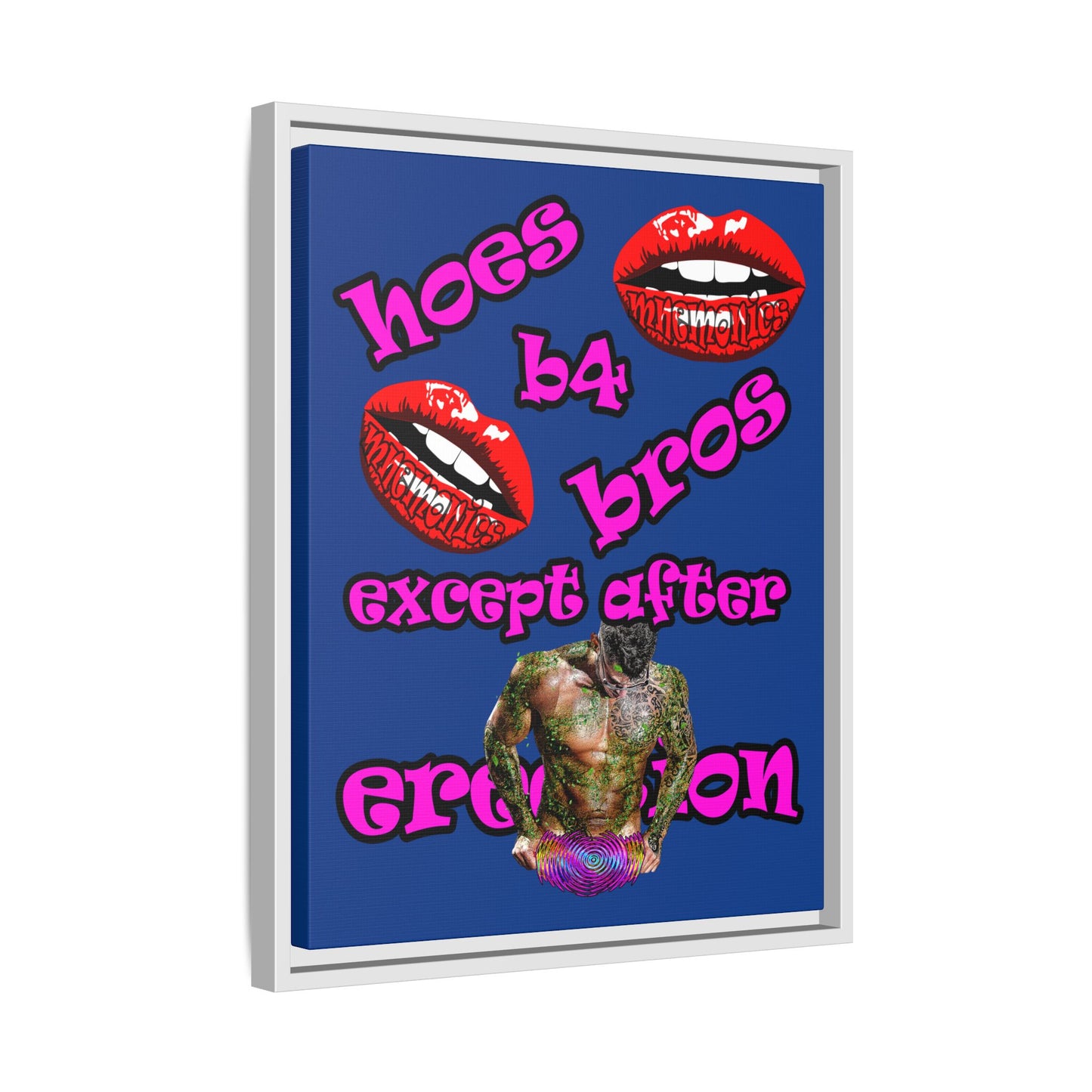 hoes b4 bros - framed canvas art (dark blue)