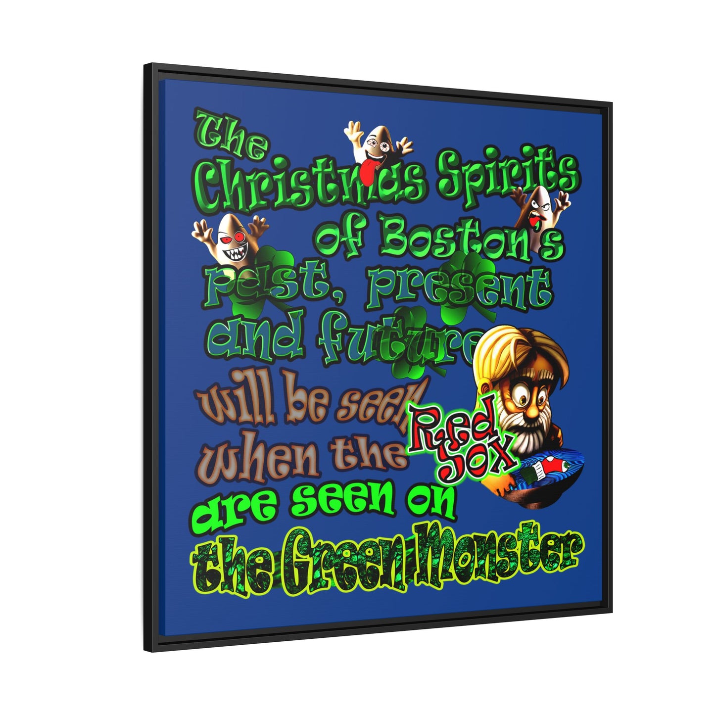 christmas spirits of boston - framed canvas art (dark blue)