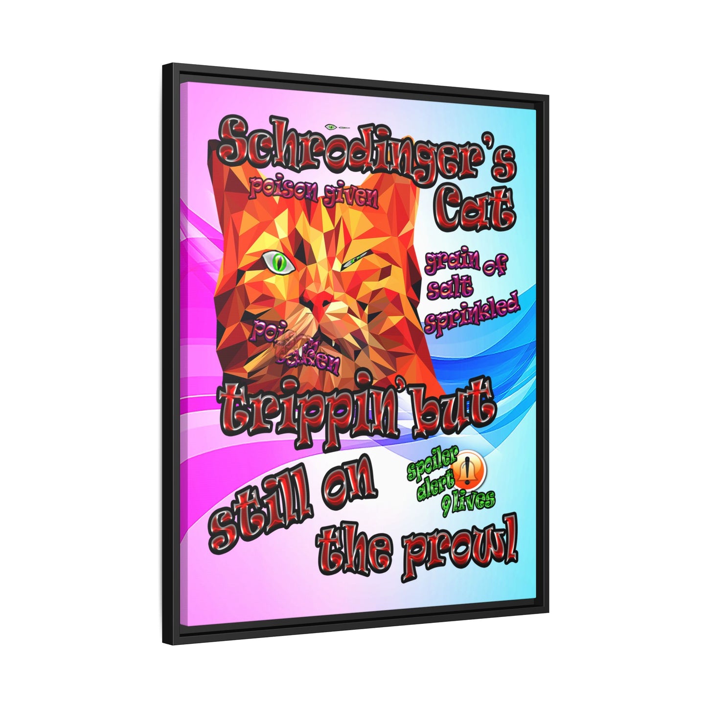 schrodinger's cat - framed canvas art (light blue-pink wave)