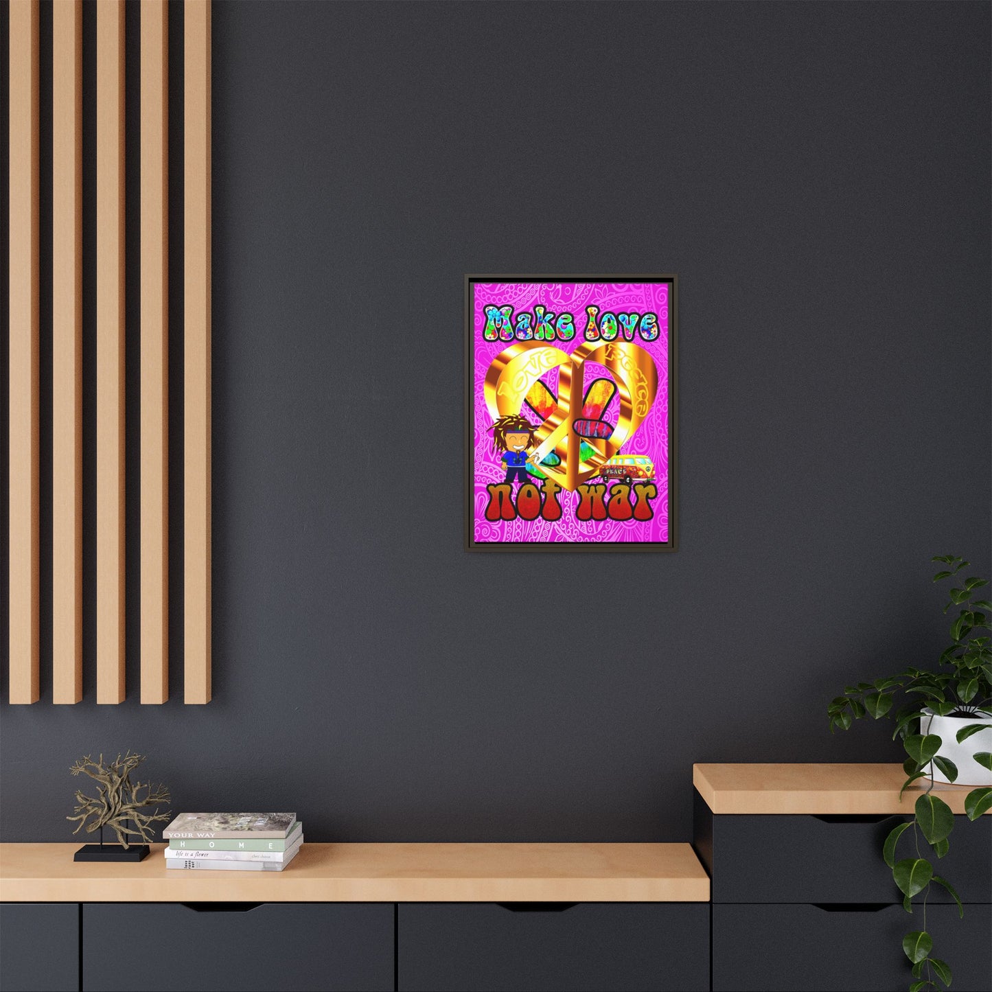 love peace - framed canvas art (pink swirl)