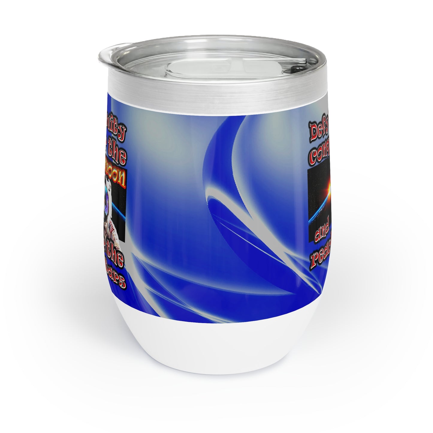 defy conquer reach - Chill Wine Tumbler (blue-white wave)