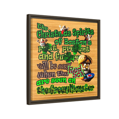 christmas spirits of boston - framed canvas art (butterscotch wood finish)