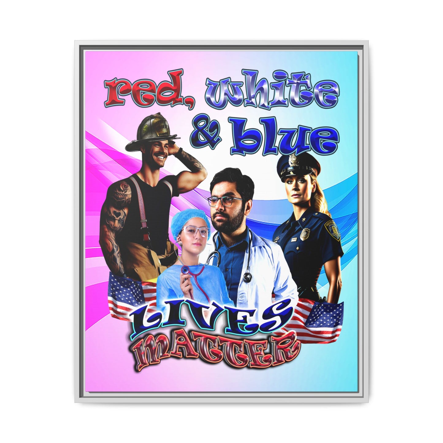 rw&b lives matter - framed canvas art (light blue-pink wave)