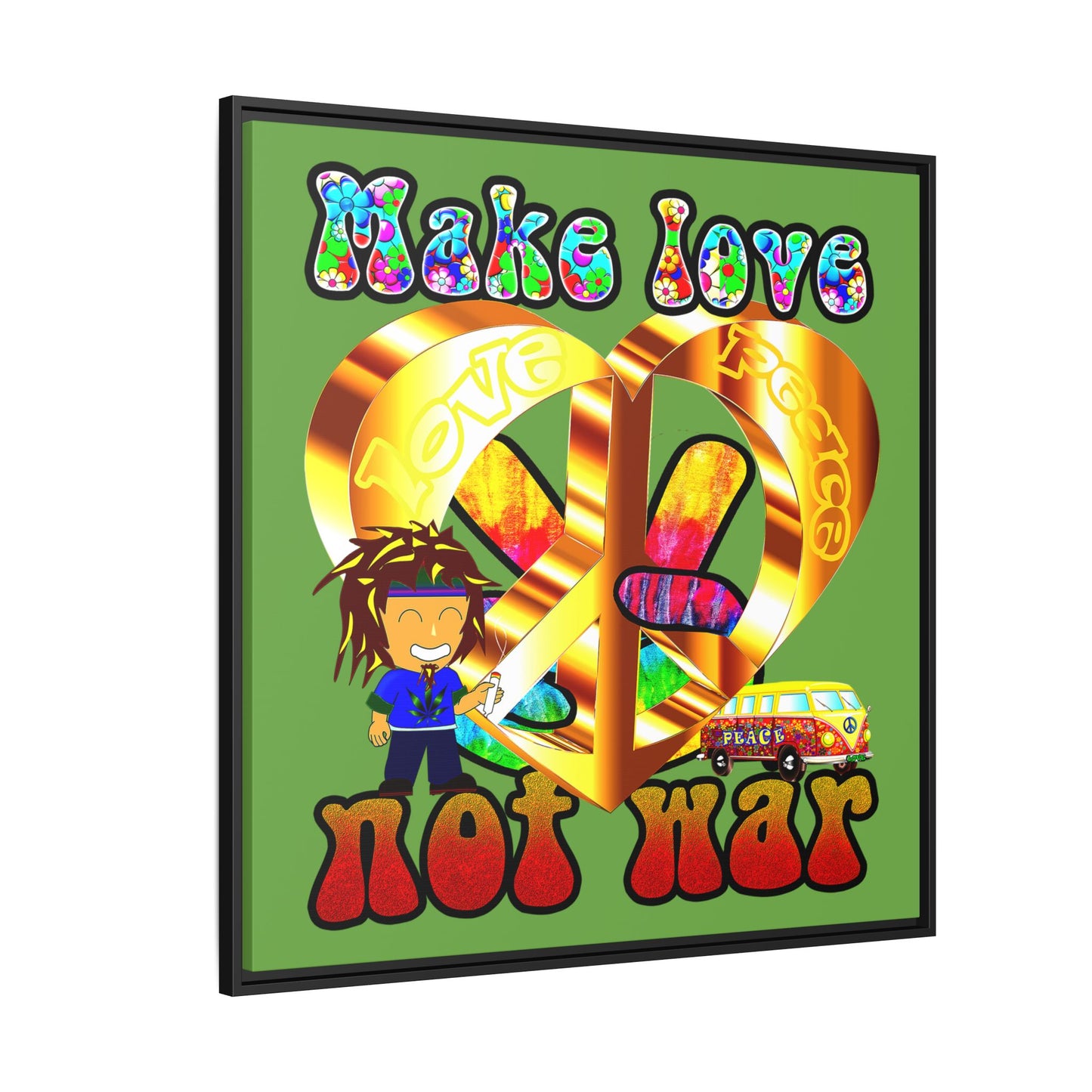 love peace - framed canvas art (green)