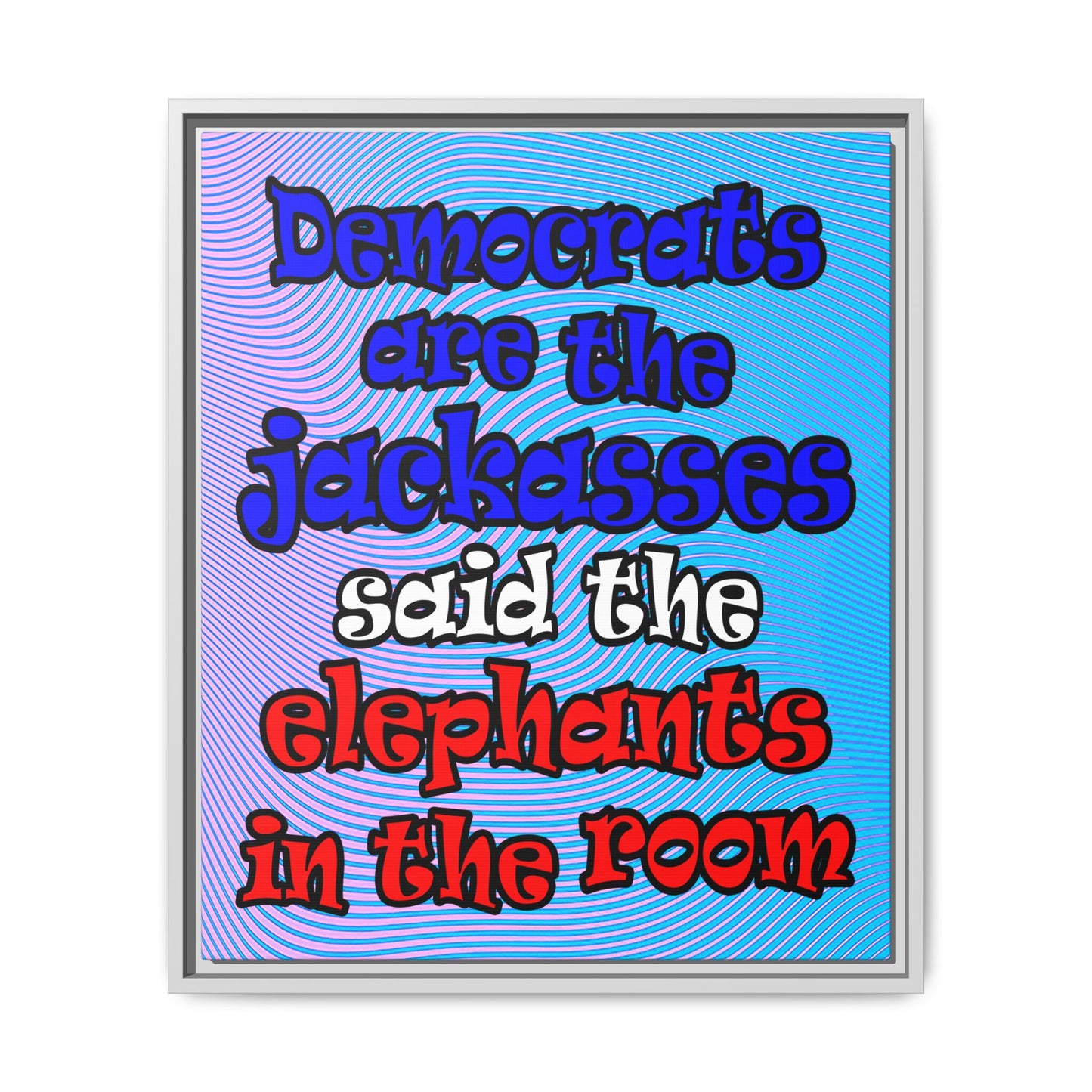donkeys and elephants - framed canvas art (light blue-purple wave)