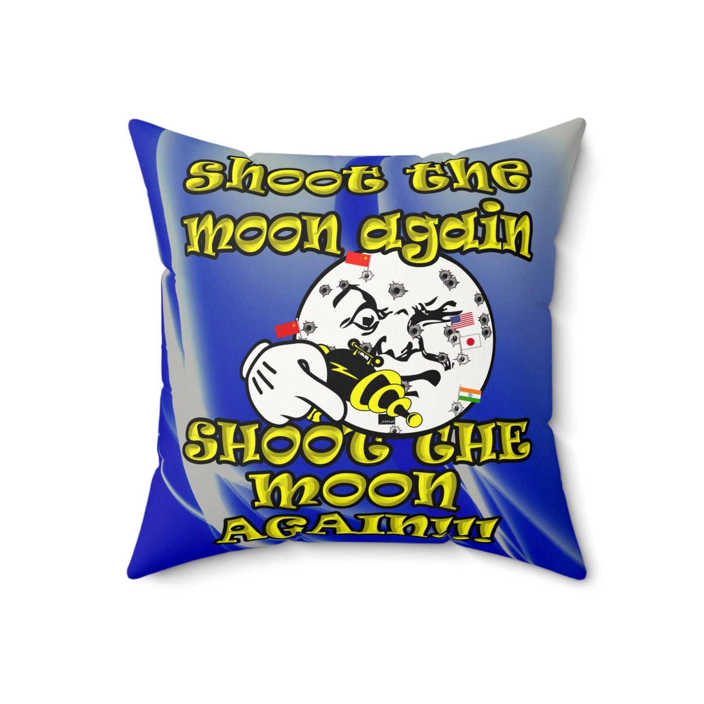 shoot the moon again - Faux Suede Square Pillow - (blue-white wave)