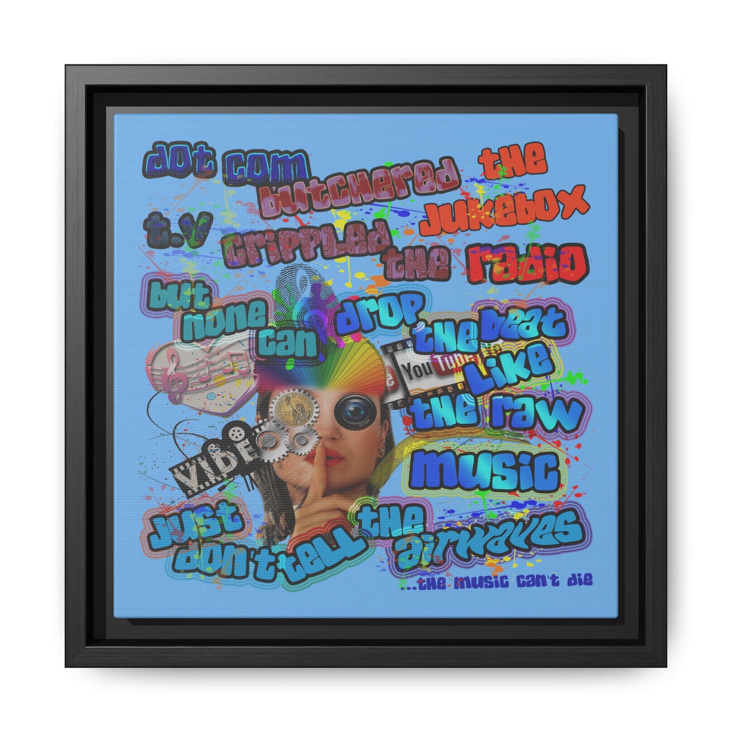 drop the beat - framed canvas art (light blue)