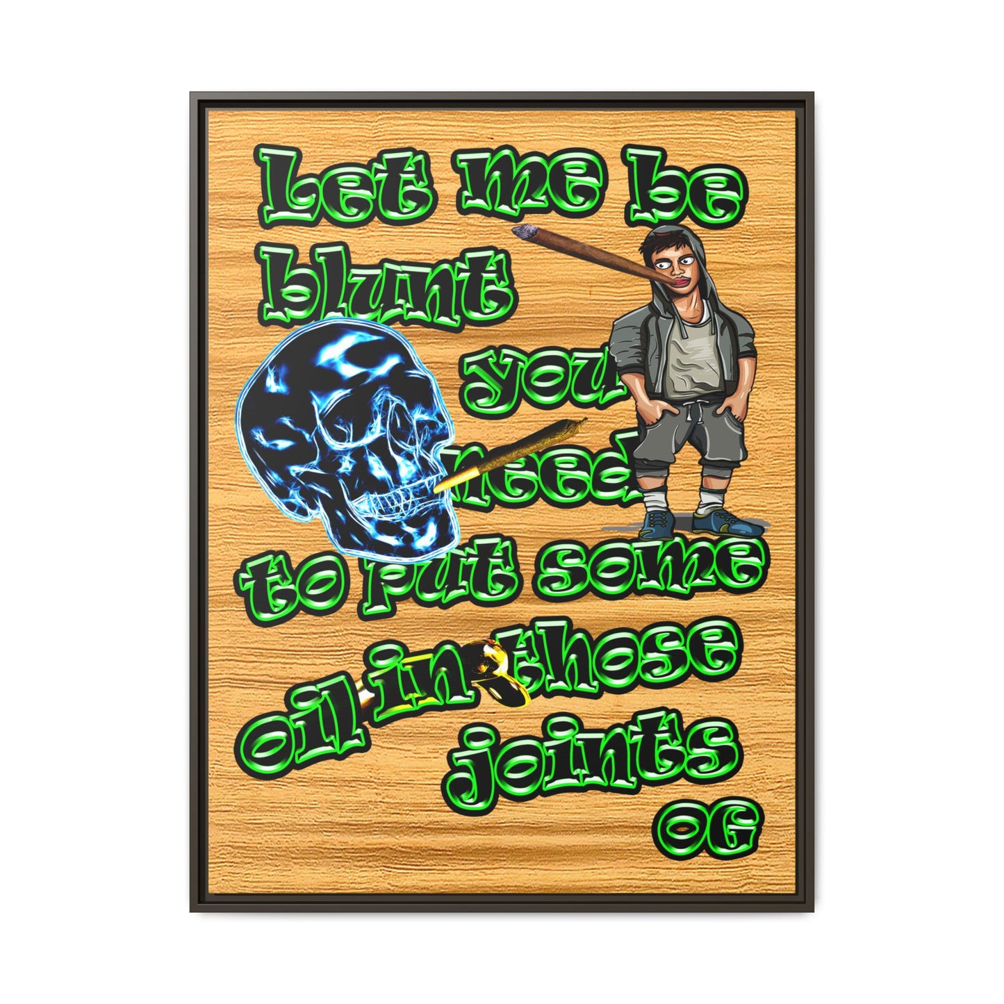 og - framed canvas art (butterscotch wood finish)