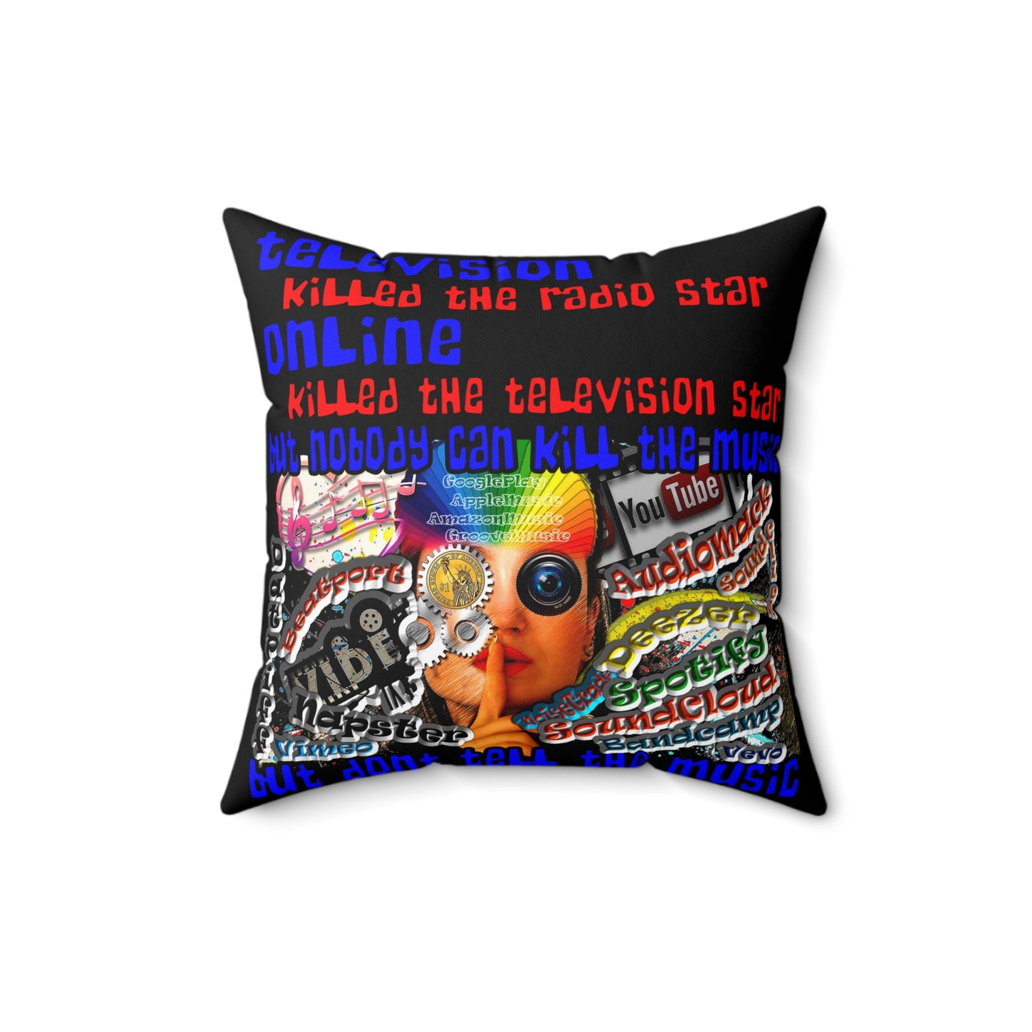don't tell the music - Spun Polyester Square Pillow - (black)