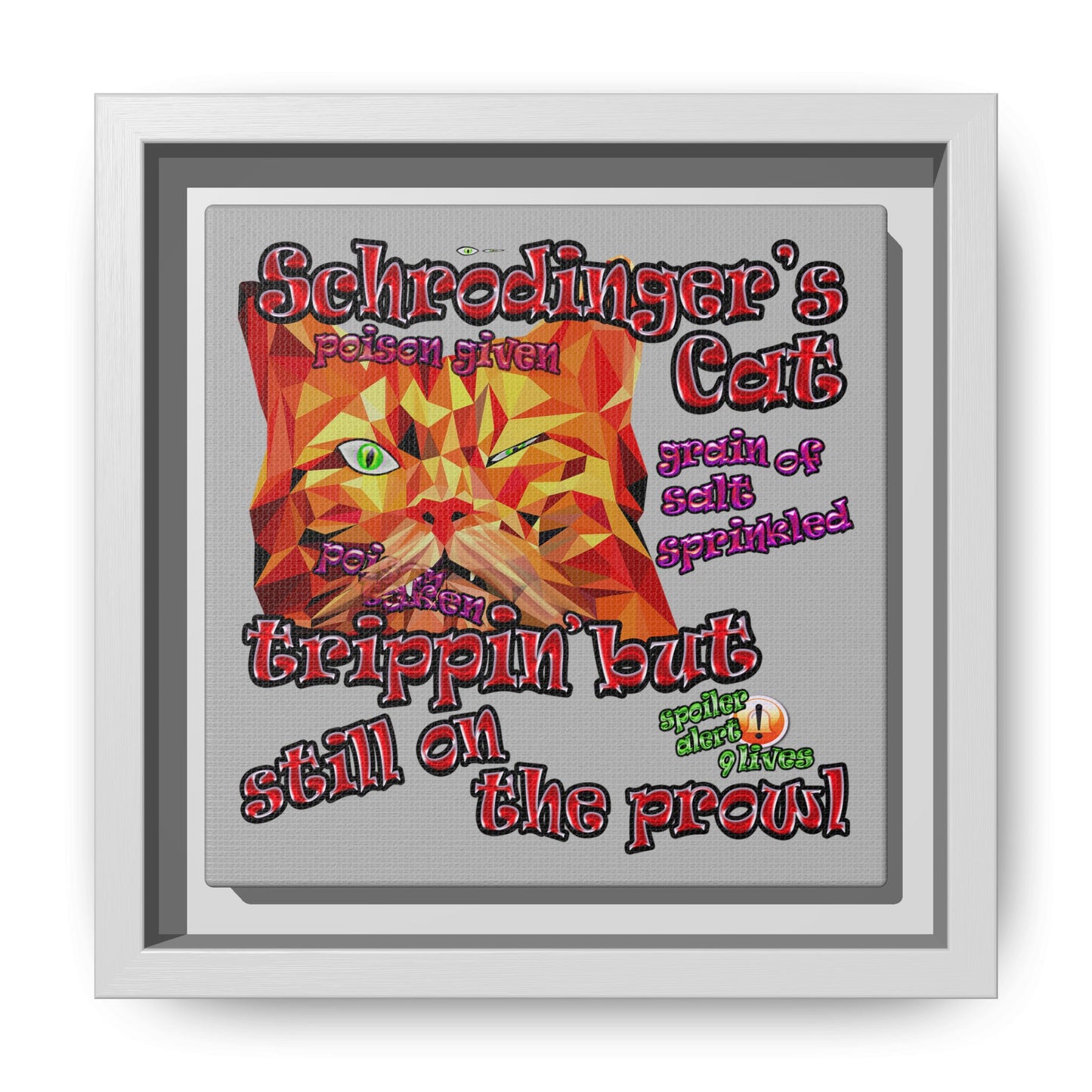 schrodinger's cat - framed canvas art (light grey)
