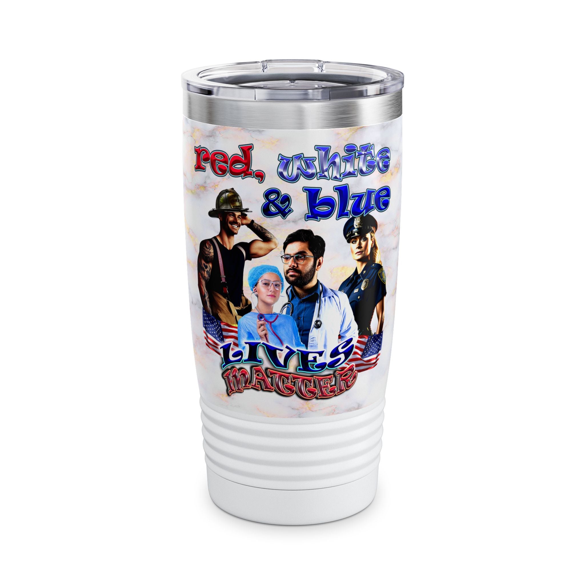 rw&b lives matter - Ringneck Tumbler, 20oz (white marble)